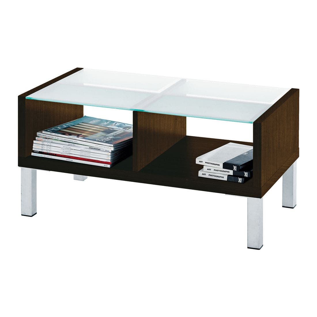 โต๊ะกลาง โต๊ะกลางไม้ท๊อปกระจก รุ่น Swiss สีสีเข้มลายไม้ธรรมชาติ-SB Design Square