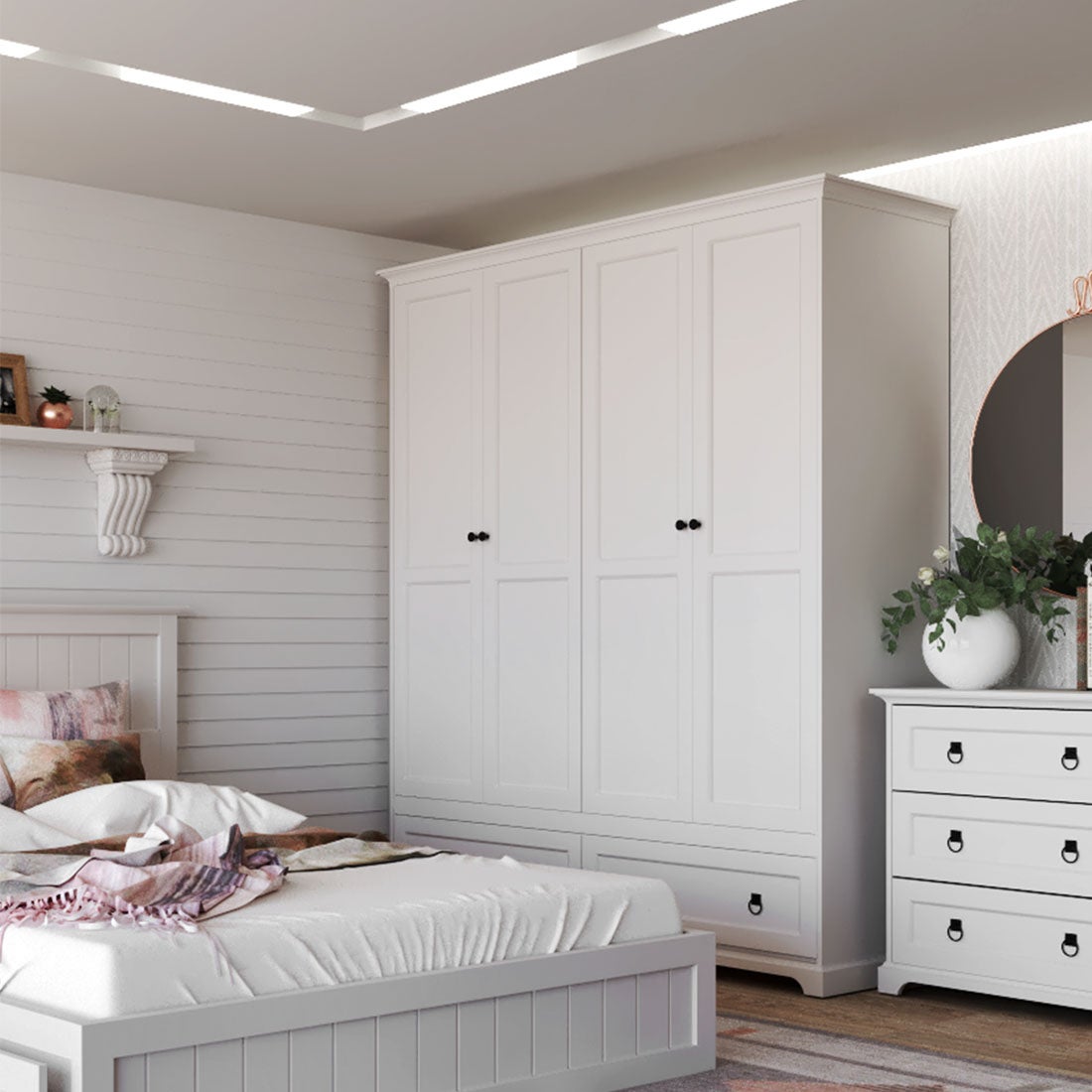 ชุดห้องนอน ตู้เสื้อผ้าบานเปิด รุ่น Melona สีสีขาว-SB Design Square