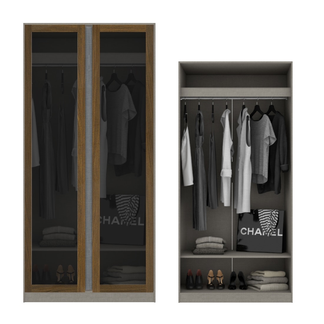 ตู้เสื้อผ้า แขวนโล่ง OP-A ขนาด 100 ซม. รุ่น Blox สีไม้เข้ม&กระจกชาดำ1