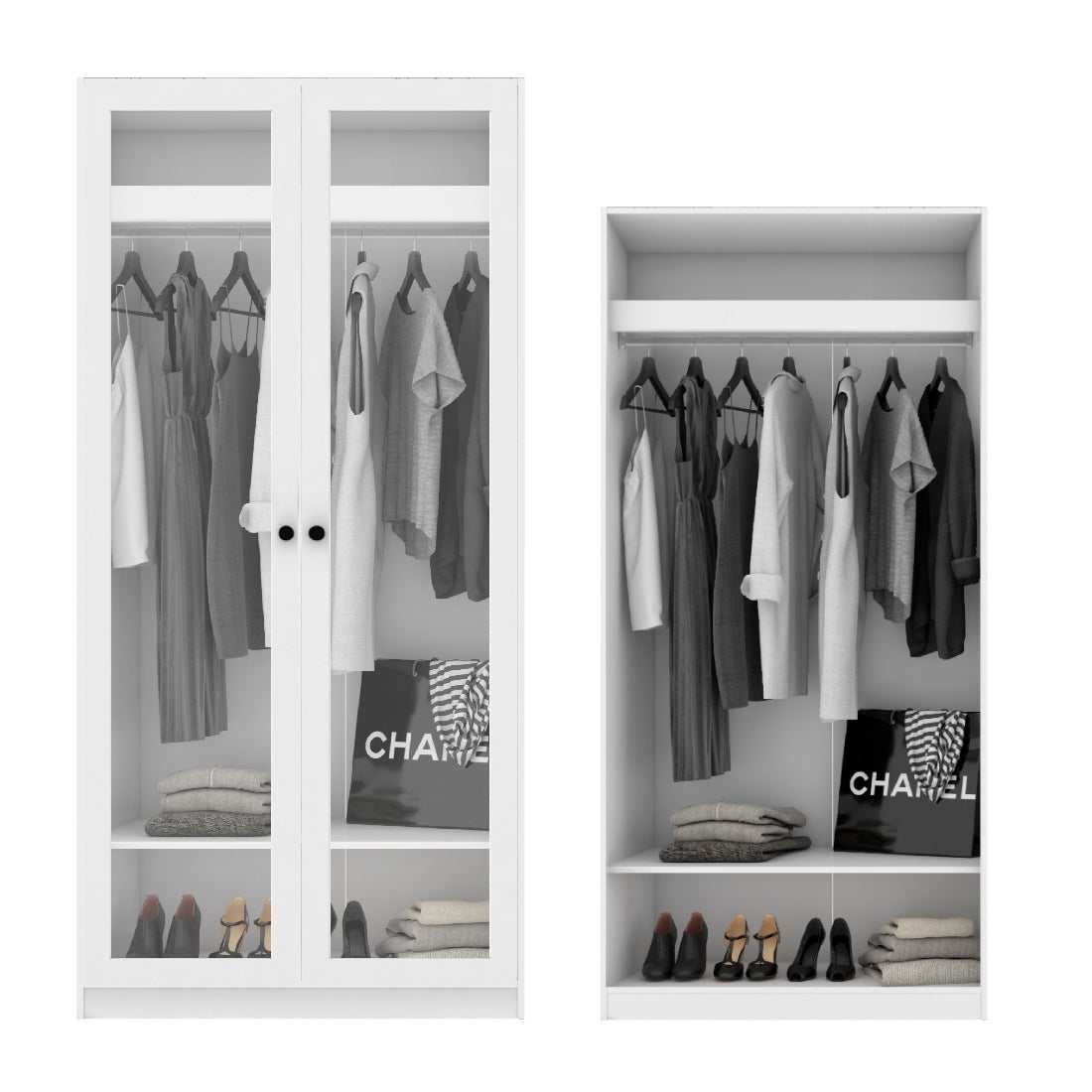 ตู้เสื้อผ้า แขวนโล่ง OP-A ขนาด 100 ซม. รุ่น Blox สีขาว&กระจกใส1