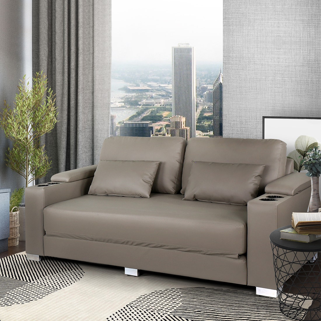 Tuxido grey leather sofa bed Gray