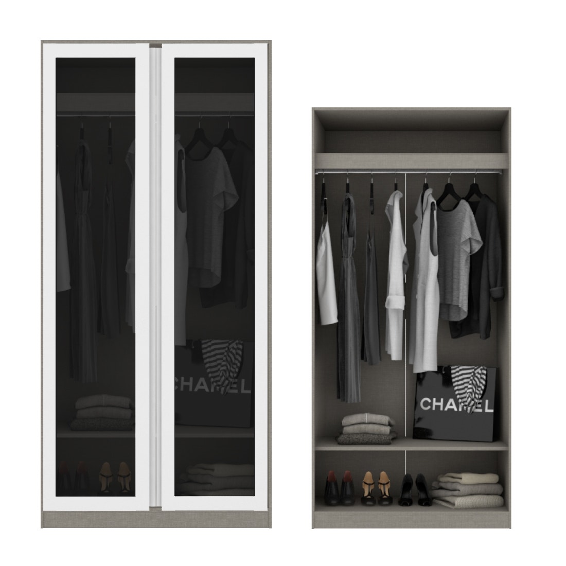 ตู้เสื้อผ้า แขวนโล่ง OP-A ขนาด 100 ซม. รุ่น Blox สีขาว&กระจกชาดำ1