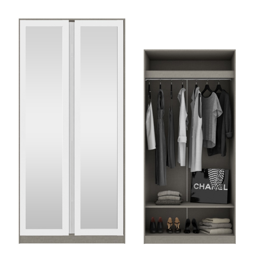 ตู้เสื้อผ้า แขวนโล่ง OP-A ขนาด 100 ซม. รุ่น Blox สีขาว&กระจกเงา1