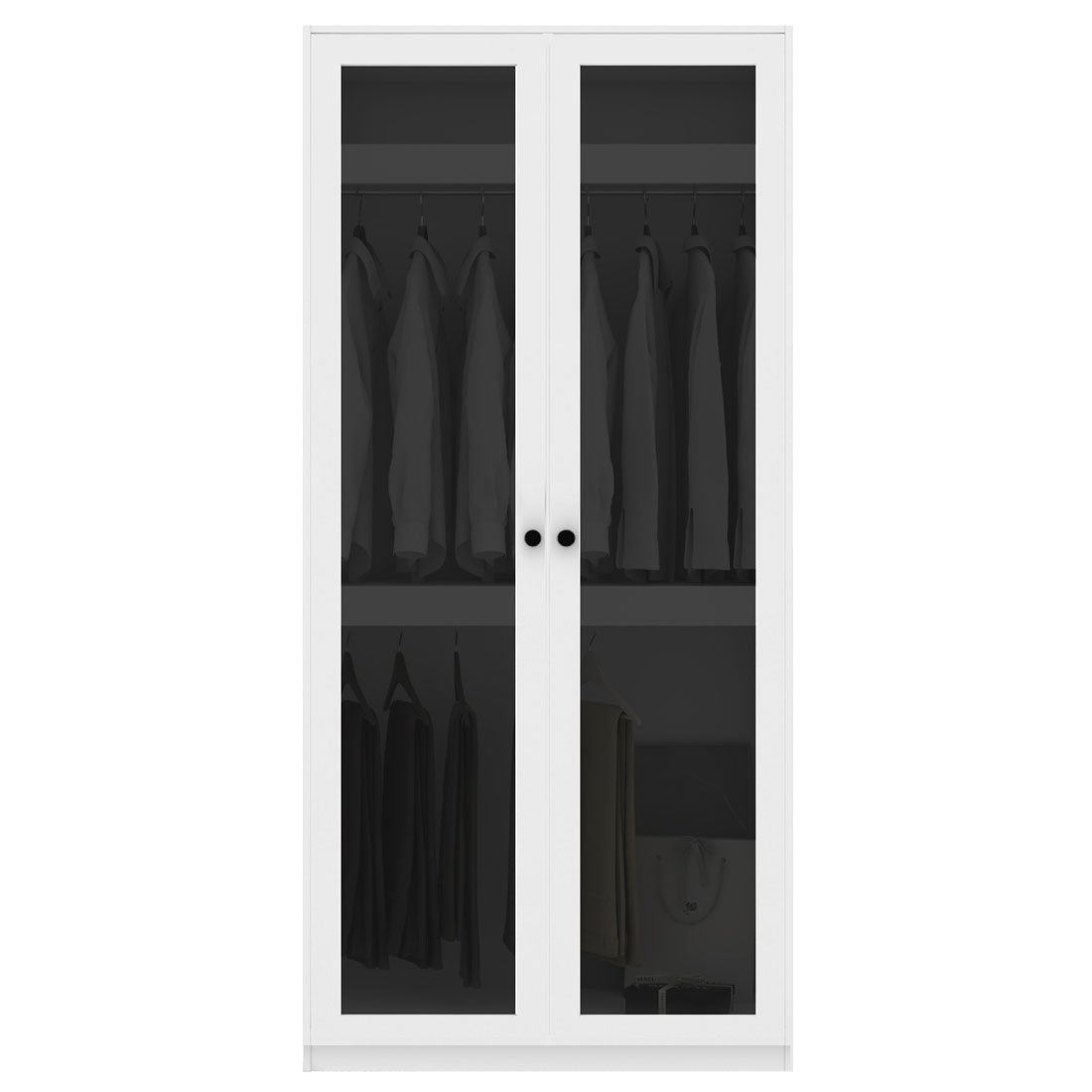 ตู้เสื้อผ้า แขวนบน-ล่าง OP-B ขนาด 100 ซม. รุ่น Blox สีขาว&กระจกชา1
