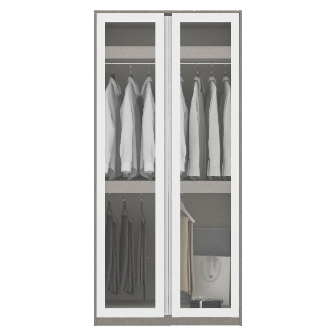ตู้เสื้อผ้า แขวนบน-ล่าง OP-B ขนาด 100 ซม. รุ่น Blox สีขาว&กระจกใส1