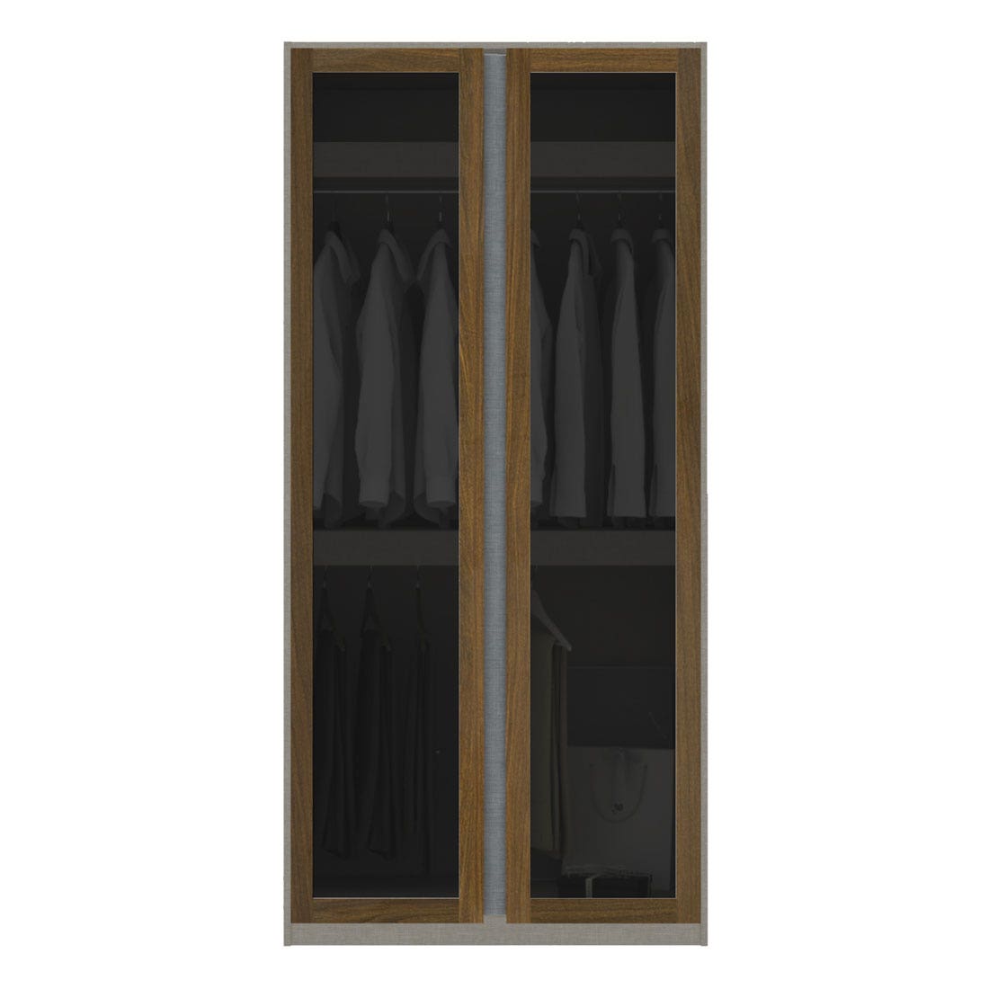 ตู้เสื้อผ้า แขวนบน-ล่าง OP-B ขนาด 100 ซม. รุ่น Blox สีไม้เข้ม&กระจกชา1