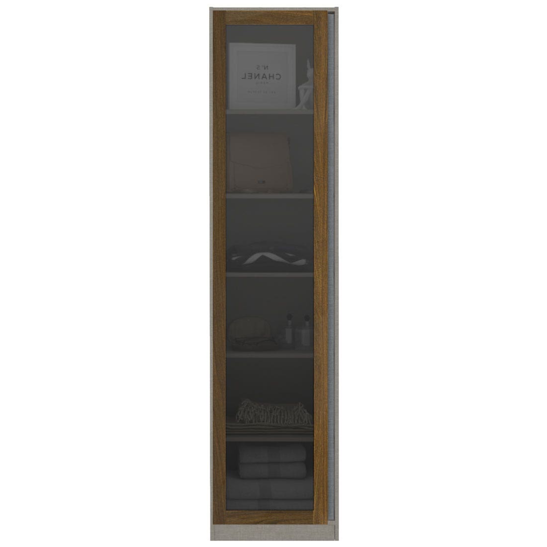 ตู้เสื้อผ้าชั้นเก็บของ (หน้าบานเปิดซ้าย) ขนาด 50 ซม. รุ่น Blox สีไม้เข้ม&กระจกชาดำ1