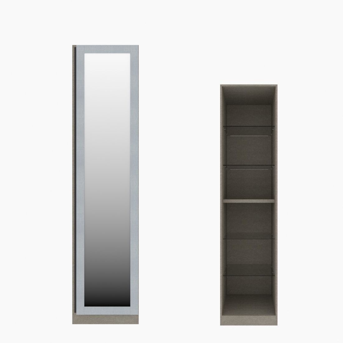ตู้เสื้อผ้า ตู้โชว์ชั้นกระจก OP-H (หน้าบานเปิดขวา) ขนาด 50 ซม. รุ่น Blox สีขาวลายผ้า&กระจกเงา01