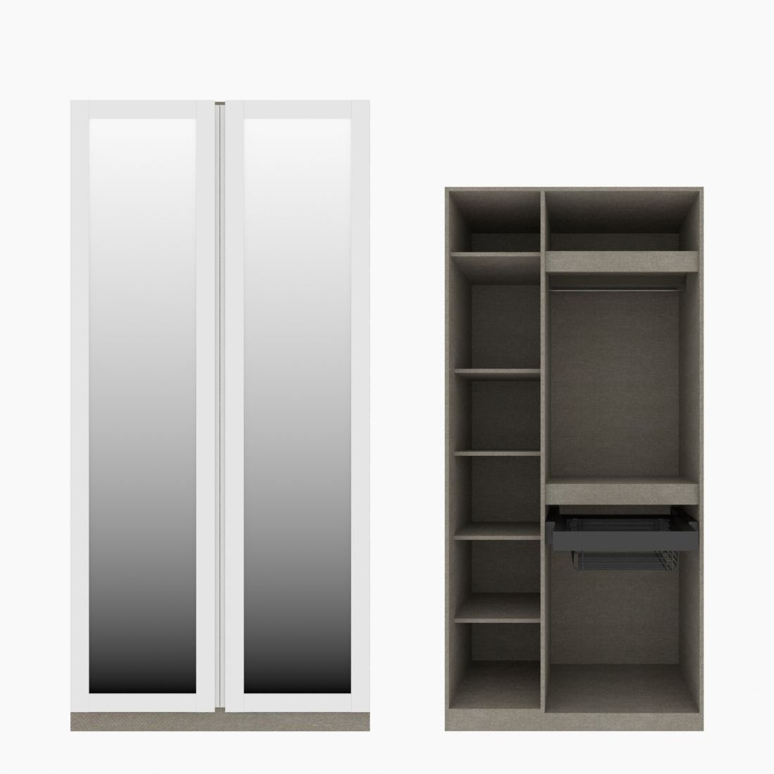 ตู้เสื้อผ้า รวมฟังก์ชั่นยอดฮิต OP-K02(ตะกร้า) ขนาด 100 ซม. รุ่น Blox สีขาว&กระจกเงา01