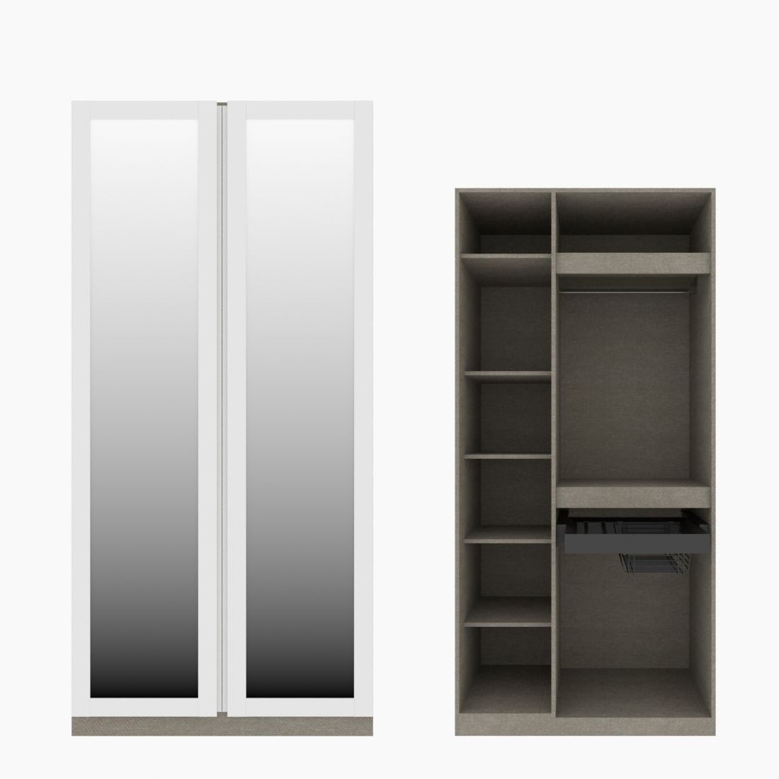 ตู้เสื้อผ้า รวมฟังก์ชั่นยอดฮิต OP-K03(ราวแขวน&ตะกร้า) ขนาด 100 ซม. รุ่น Blox สีขาว&กระจกเงา01