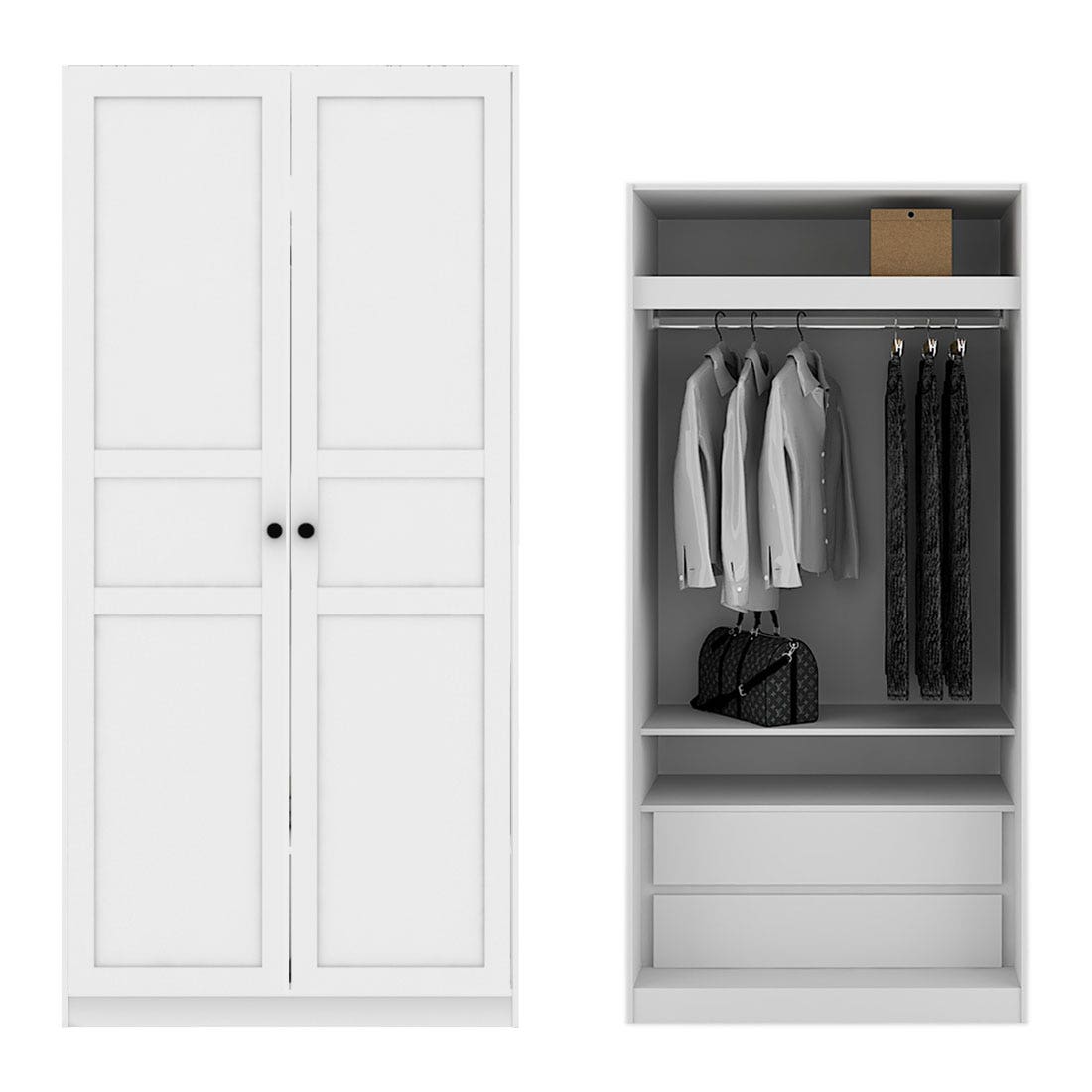 ตู้เสื้อผ้าบานเปิด OP-L ขนาด 100 ซม. รุ่น Blox สีขาว01