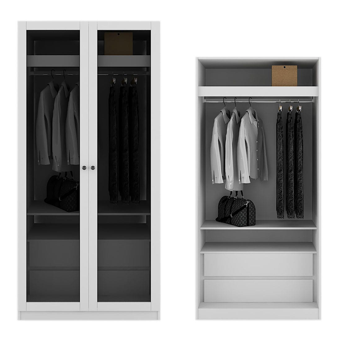 ตู้เสื้อผ้าบานเปิด OP-L ขนาด 100 ซม. รุ่น Blox สีขาว01