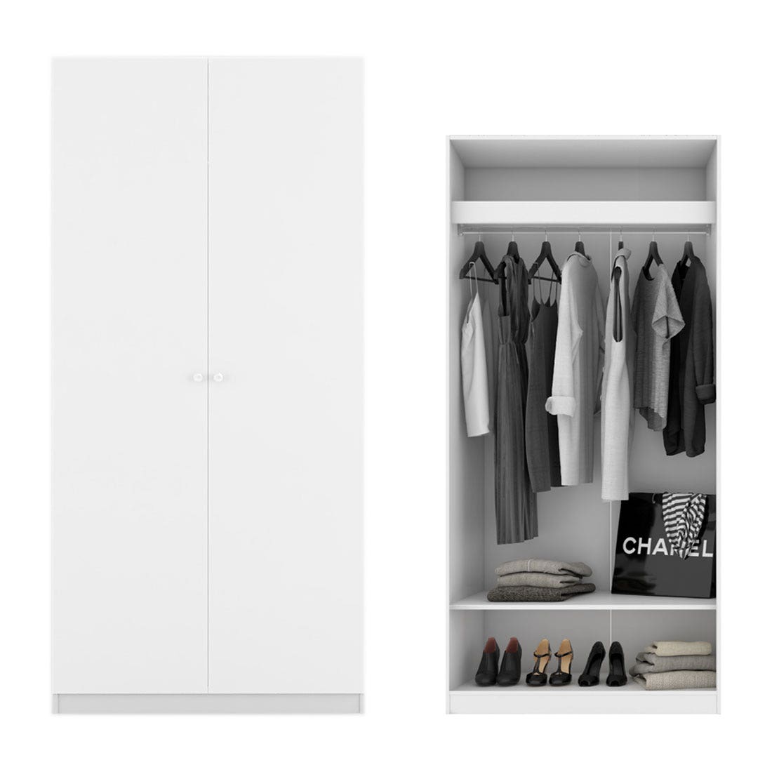 ตู้เสื้อผ้า แขวนโล่ง Op-A ขนาด 100 ซม. รุ่น Blox สีขาว2