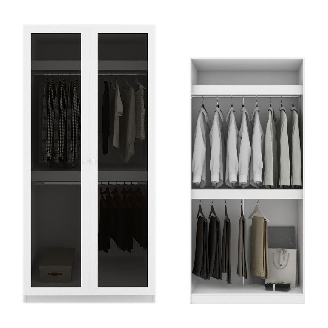 ตู้เสื้อผ้า แขวนบน-ล่าง Op-B ขนาด 100 ซม. รุ่น Blox สีขาว Mid gloss01