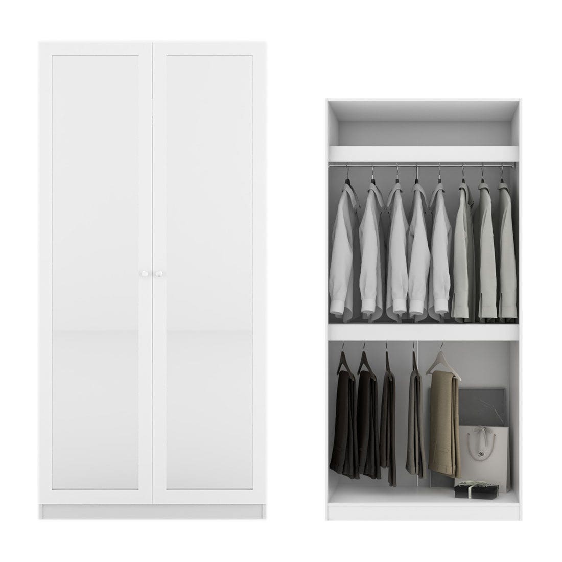 ตู้เสื้อผ้า แขวนบน-ล่าง Op-B ขนาด 100 ซม. รุ่น Blox สีขาว Mid gloss01