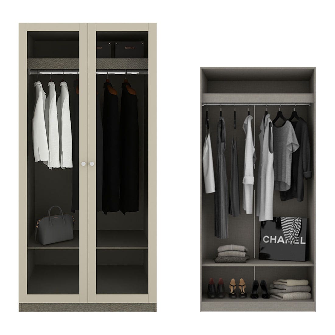 ตู้เสื้อผ้า แขวนบน-ล่าง OP-A ขนาด 100 ซม. รุ่น Blox สีครีม Mid Gloss01