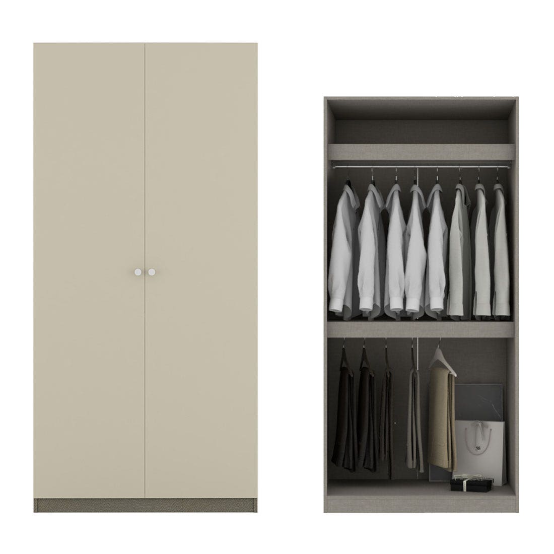 ตู้เสื้อผ้า แขวนบน-ล่าง OP-B ขนาด 100 ซม. รุ่น Blox สีครีม Mid Gloss01