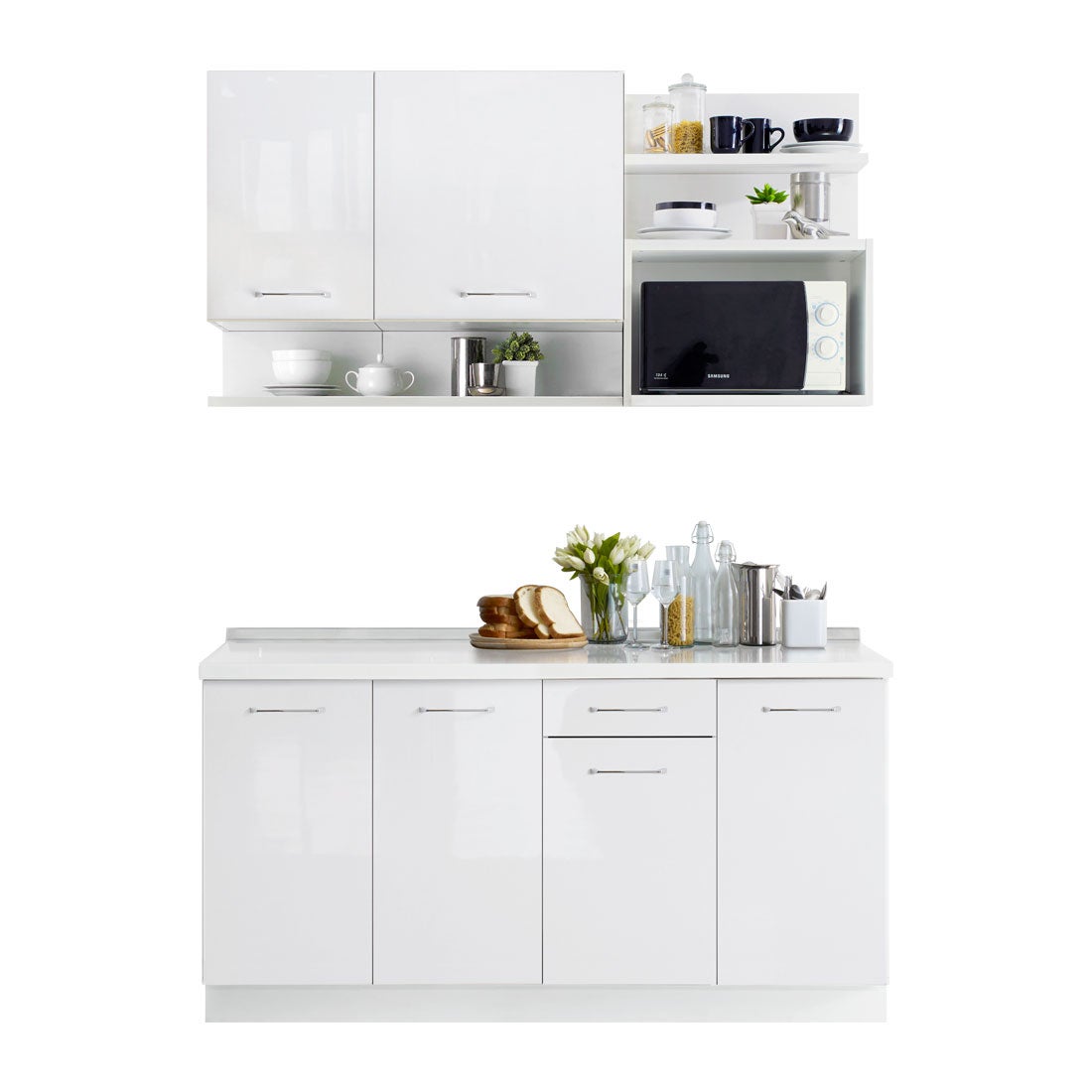 ห้องครัวขนาดกะทัดรัดและครัวสำเร็จรูป ขนาด 160 ซม. รุ่น Kourmet สีขาว01
