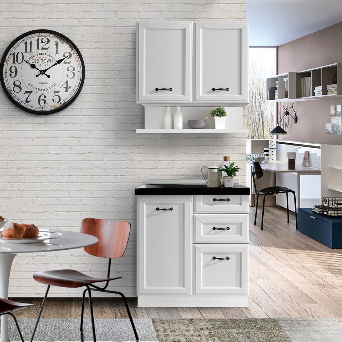 ห้องครัวขนาดกะทัดรัดและครัวสำเร็จรูป ขนาด 80 ซม. รุ่น Kourmet สีขาว ท็อป HPL01