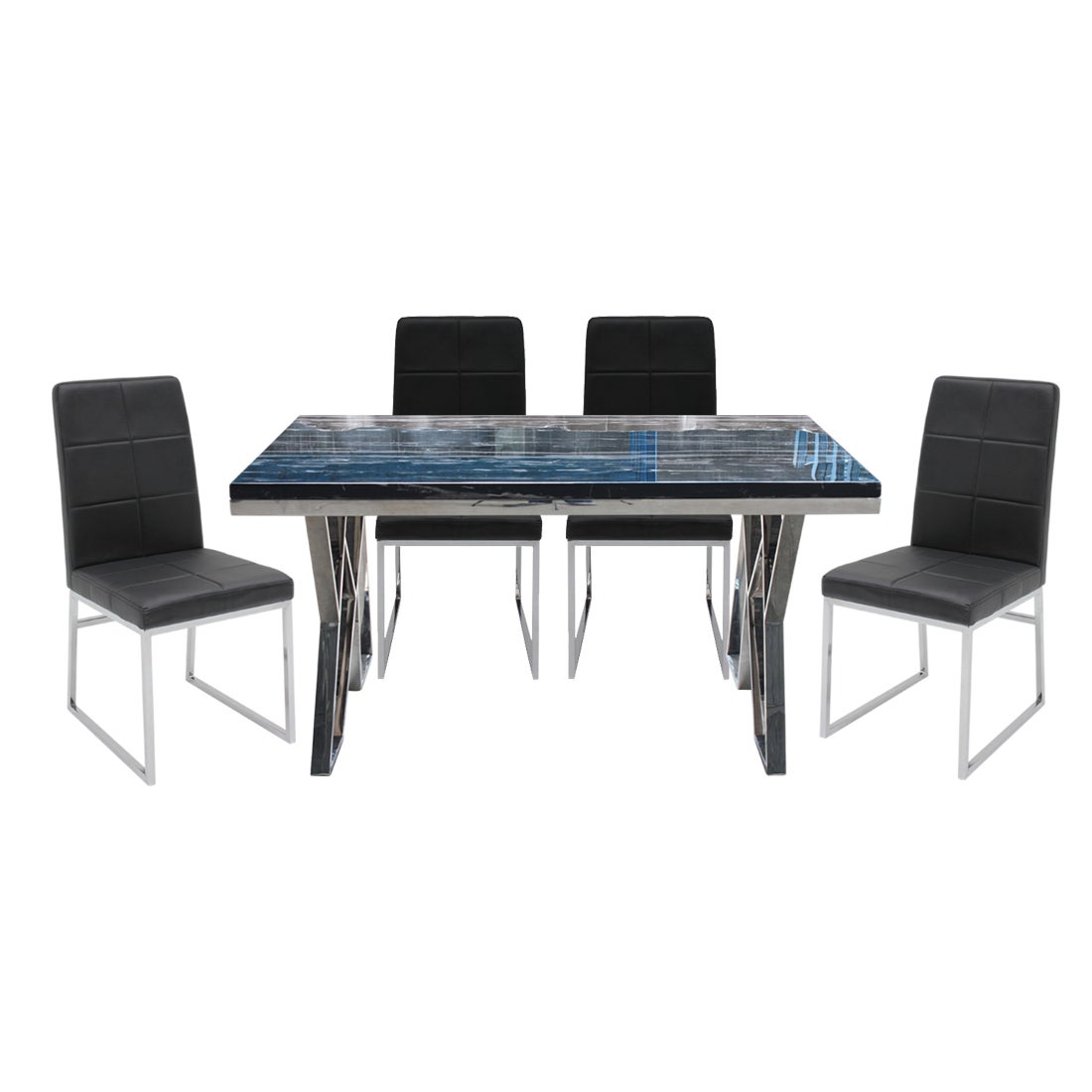 ชุดโต๊ะอาหาร Apollo หินดำลาย & เก้าอี้ Talk ดำ x4 สีดำ01
