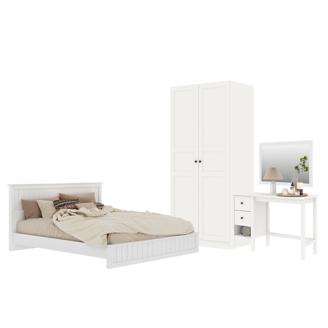 ชุดห้องนอน ขนาด 5 ฟุต รุ่น Moneta & ตู้บานเเปิด 90 ซม. สีขาว01