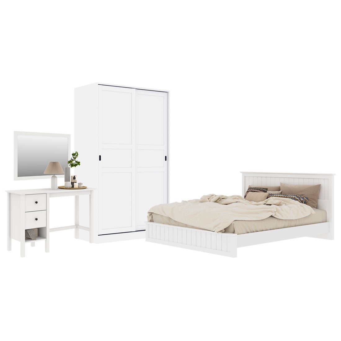 ชุดห้องนอน ขนาด 5 ฟุต รุ่น Moneta & ตู้บานเเลื่อน 120 ซม. สีขาว01
