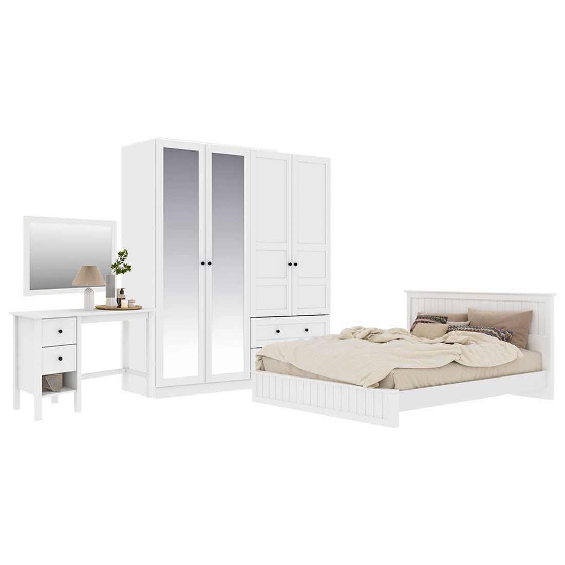 ชุดห้องนอน ขนาด 6 ฟุต รุ่น Moneta & ตู้บานเปิด 180 ซม. สีขาว01