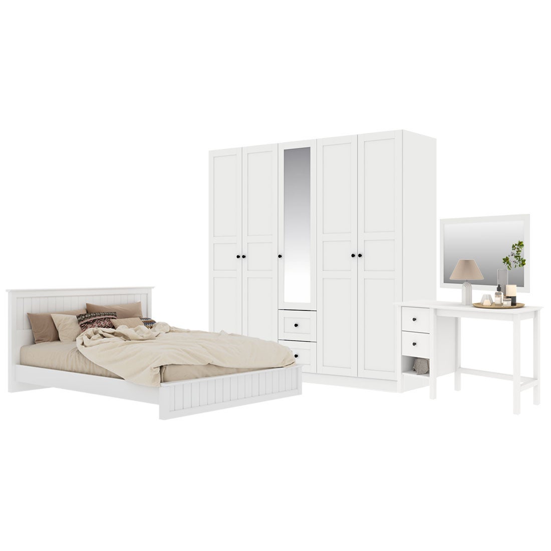 ชุดห้องนอน ขนาด 6 ฟุต รุ่น Moneta & ตู้บานเปิด 200 ซม. สีขาว01