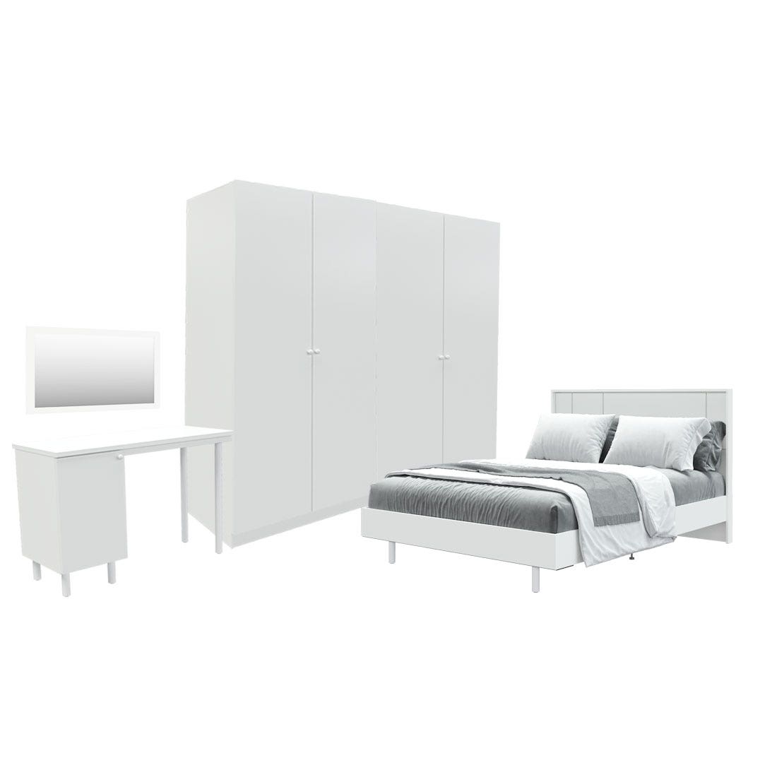 ชุดห้องนอน ขนาด 5 ฟุต รุ่น Pearliz  ขาเหล็ก และ ตู้ Blox ขนาด 200 ซม. พร้อมโต๊ะทำงาน สีขาว มิดกรอส01