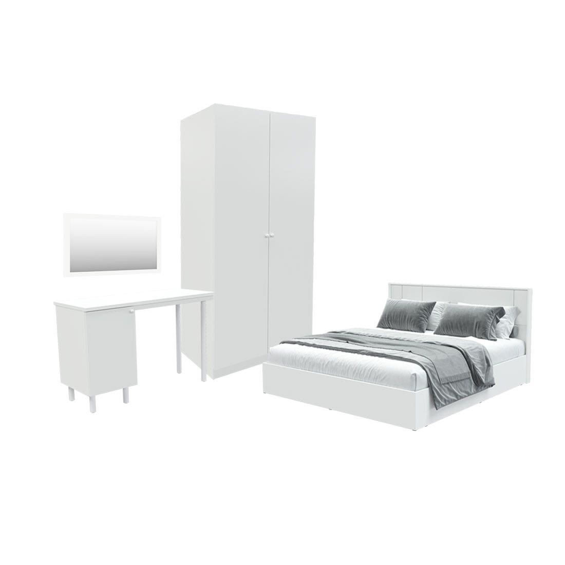 ชุดห้องนอน ขนาด 5 ฟุต รุ่น Pearliz และ ตู้ Blox ขนาด 100 ซม. พร้อมโต๊ะทำงาน สีขาว มิดกรอส01