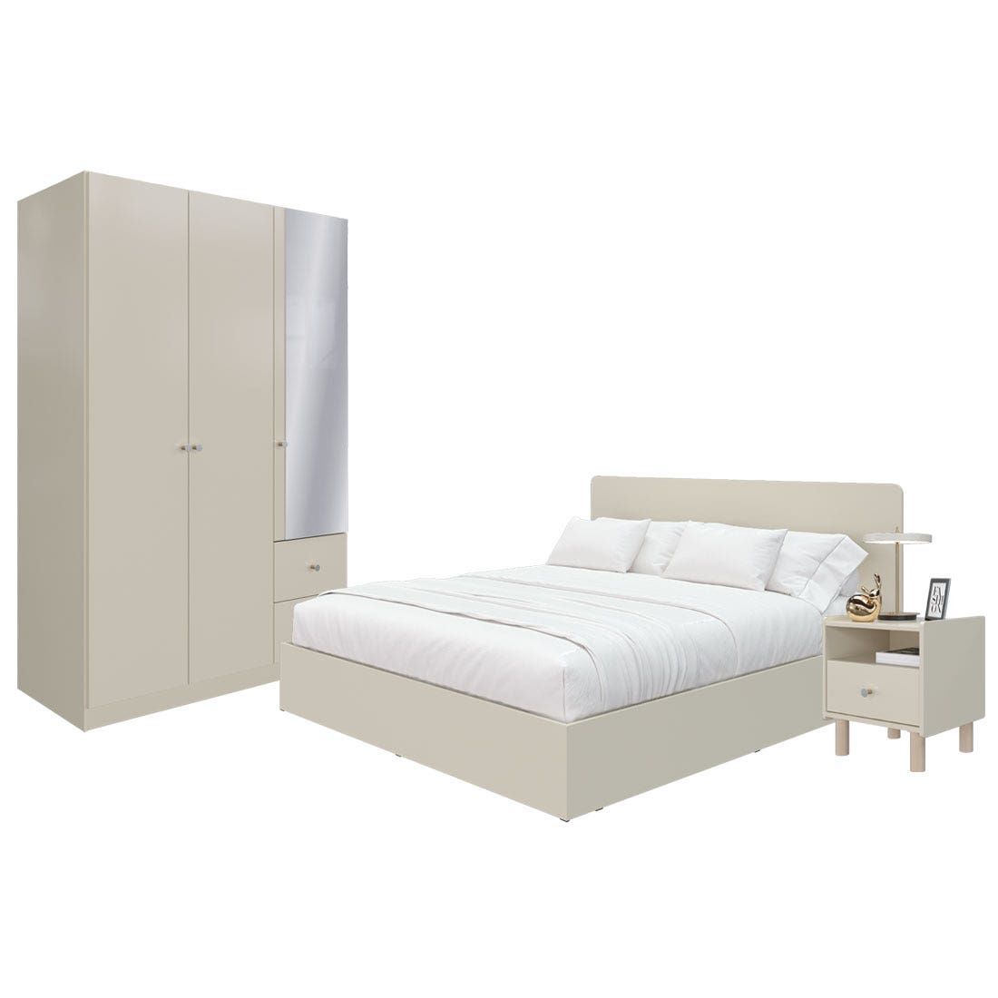 ชุดห้องนอน ขนาด 5 ฟุต  รุ่น Blanca & ตู้เสื้อผ้า 134 ซม. พร้อมตู้ข้างเตียง สีครีม01