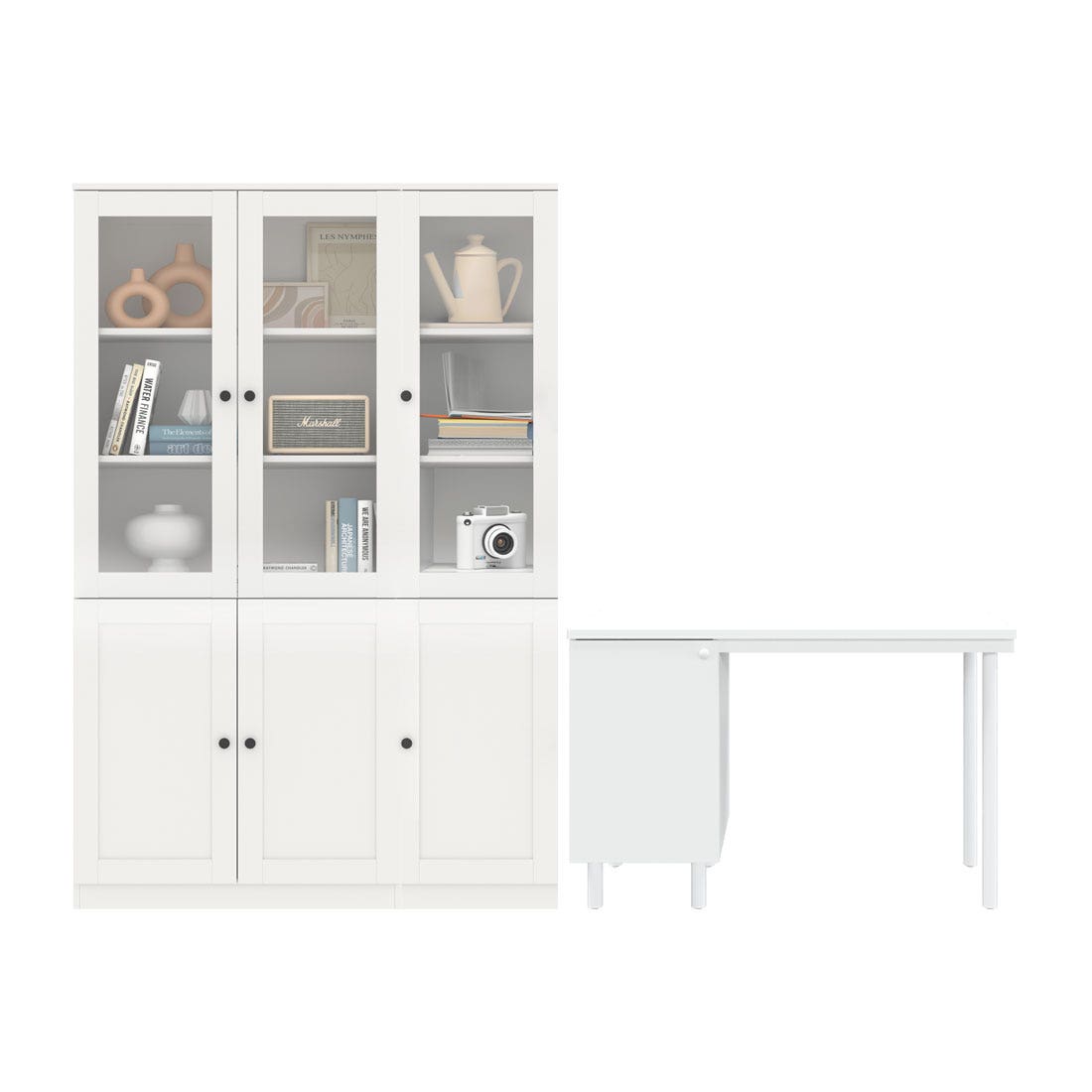 ตู้หนังสือ รุ่น Contini Plus & โต๊ะทำงาน รุ่น Pearliz สีขาว01
